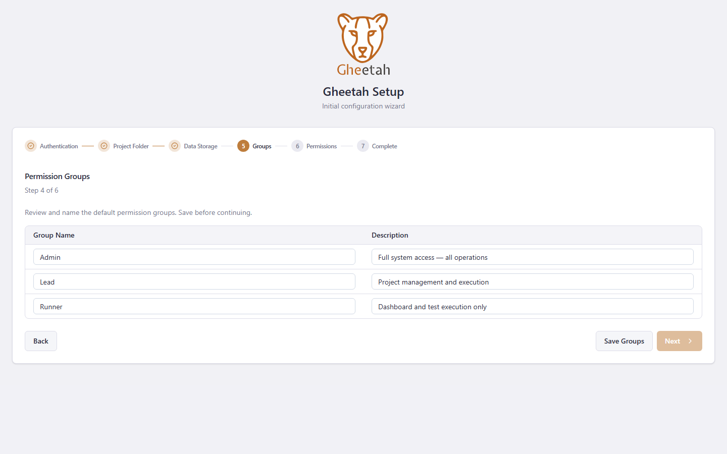 Review the permission groups
