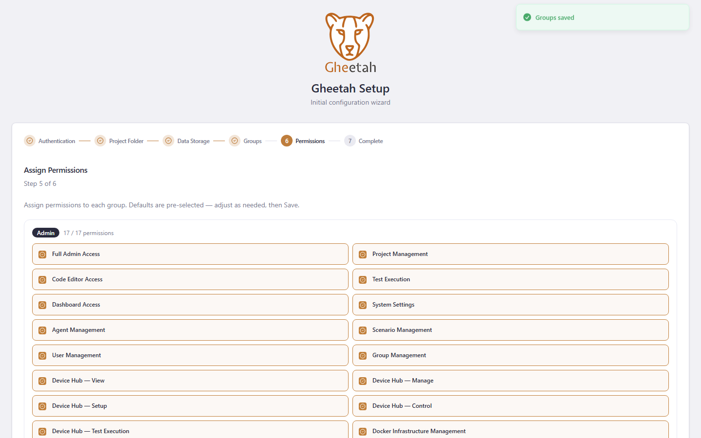 Assign permissions to each group