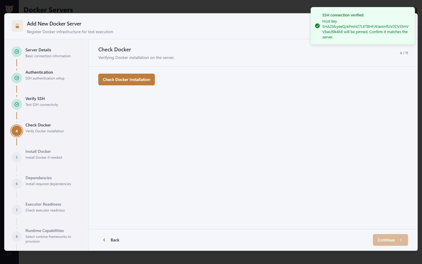 Check the server for Docker