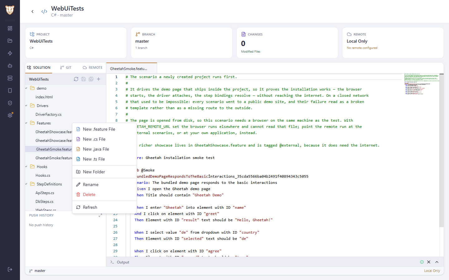 Start a new feature file